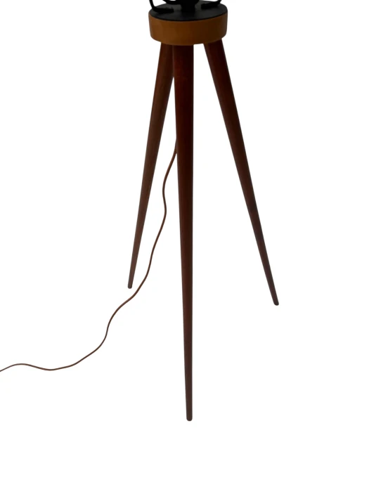 Mid-Century Modern Teak Tripod Floor Lamp with Reupholstered Shade
